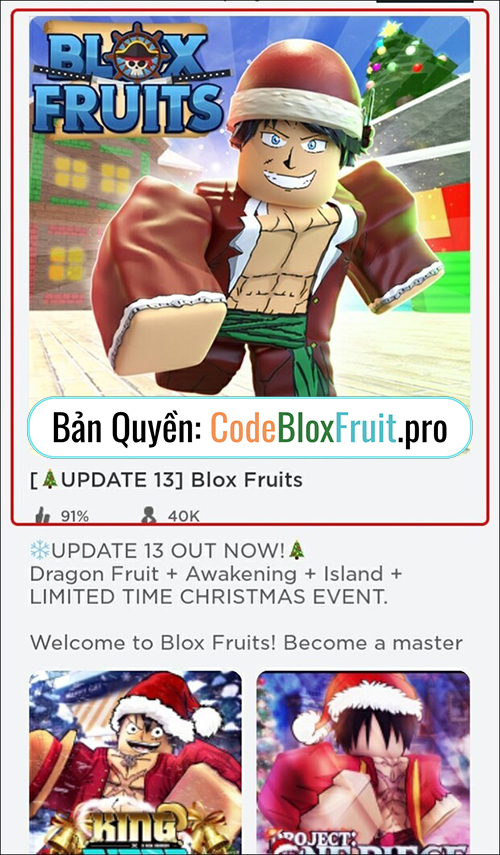 Lựa chọn Blox Fruit để nhập mã code
